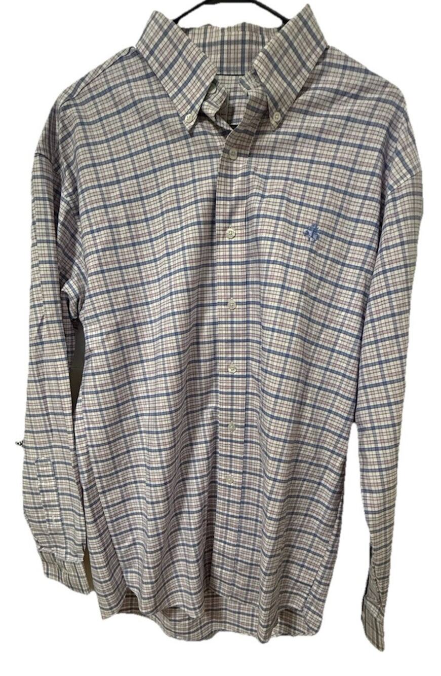BROOKS BROTHERS Men’s Oxford Pink & Blue Plaid Long Sleeve Cotton Shirt Size L